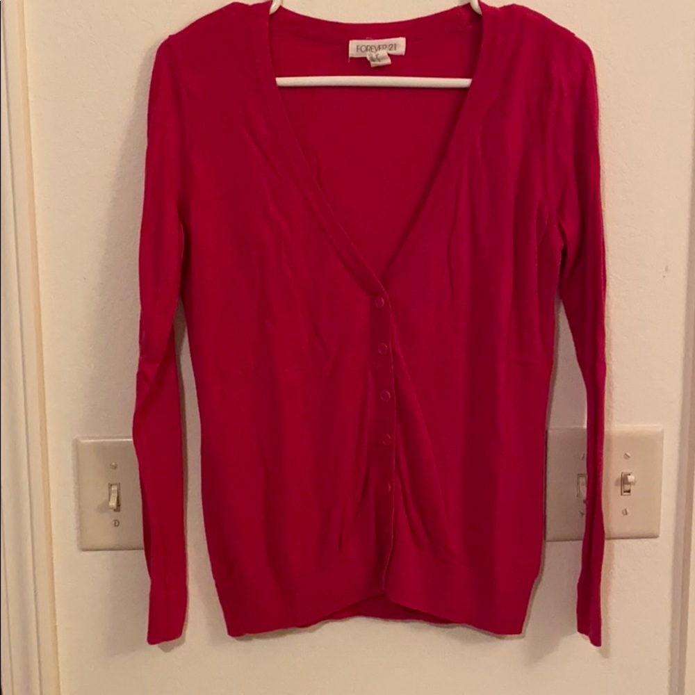 Forever 21 Hot Pink V-Neck Button-Front Cardigan